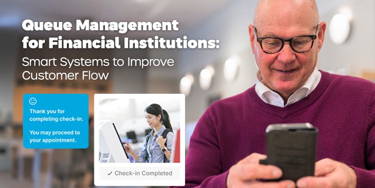 Man checks into bank using virtual queue management app